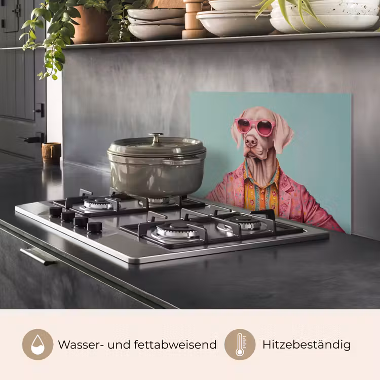 Spritzschutz Küche - Hund - Hemd - Blumen - Brille — 2