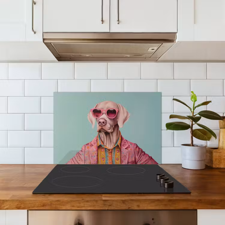 Spritzschutz Küche - Hund - Hemd - Blumen - Brille — 3