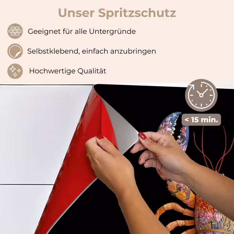 Spritzschutz Küche - Krebs - Stickerei - Bunt - Blumen — 4