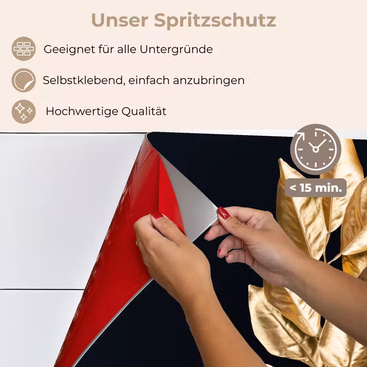 Spritzschutz Küche - Pflanze - Blätter - Gold - Schwarz - Luxus — 4