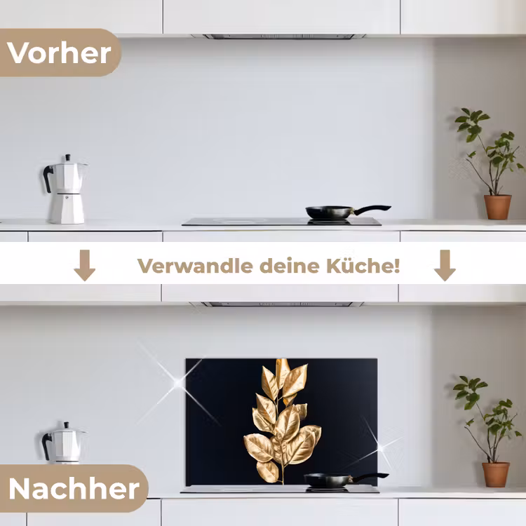 Spritzschutz Küche - Pflanze - Blätter - Gold - Schwarz - Luxus — 7
