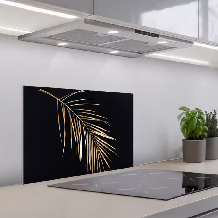 Spritzschutz Küche - Pflanzen - Gold - Schwarz - Blätter - Luxus — 1