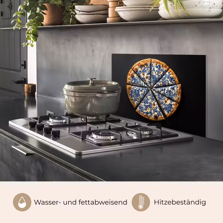 Spritzschutz Küche - Pizza - Lebensmittel - Delfter Blau — 2