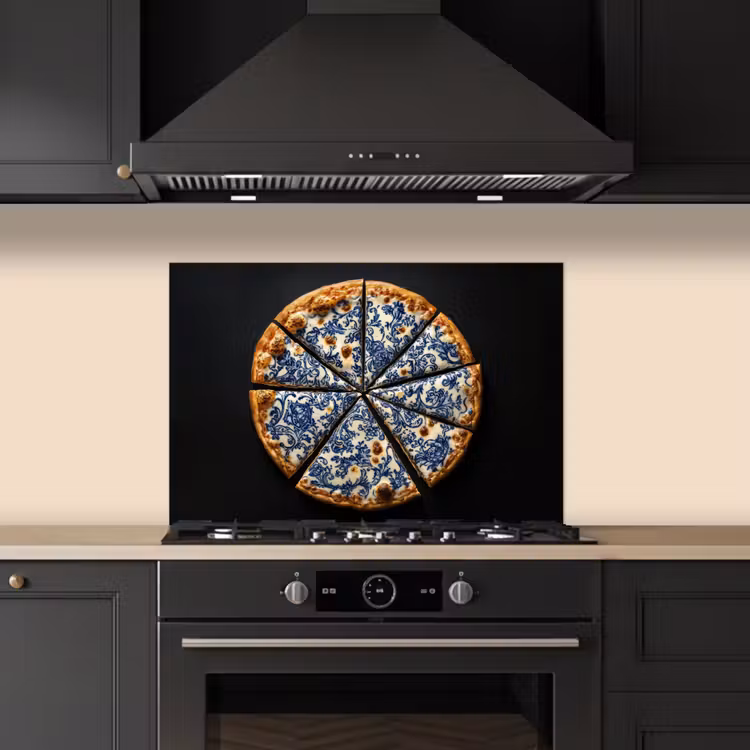 Spritzschutz Küche - Pizza - Lebensmittel - Delfter Blau — 5