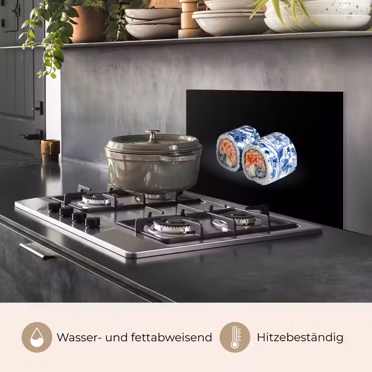 Spritzschutz Küche - Sushi - Delfter Blau - Reis - Fisch - Elegant — 2