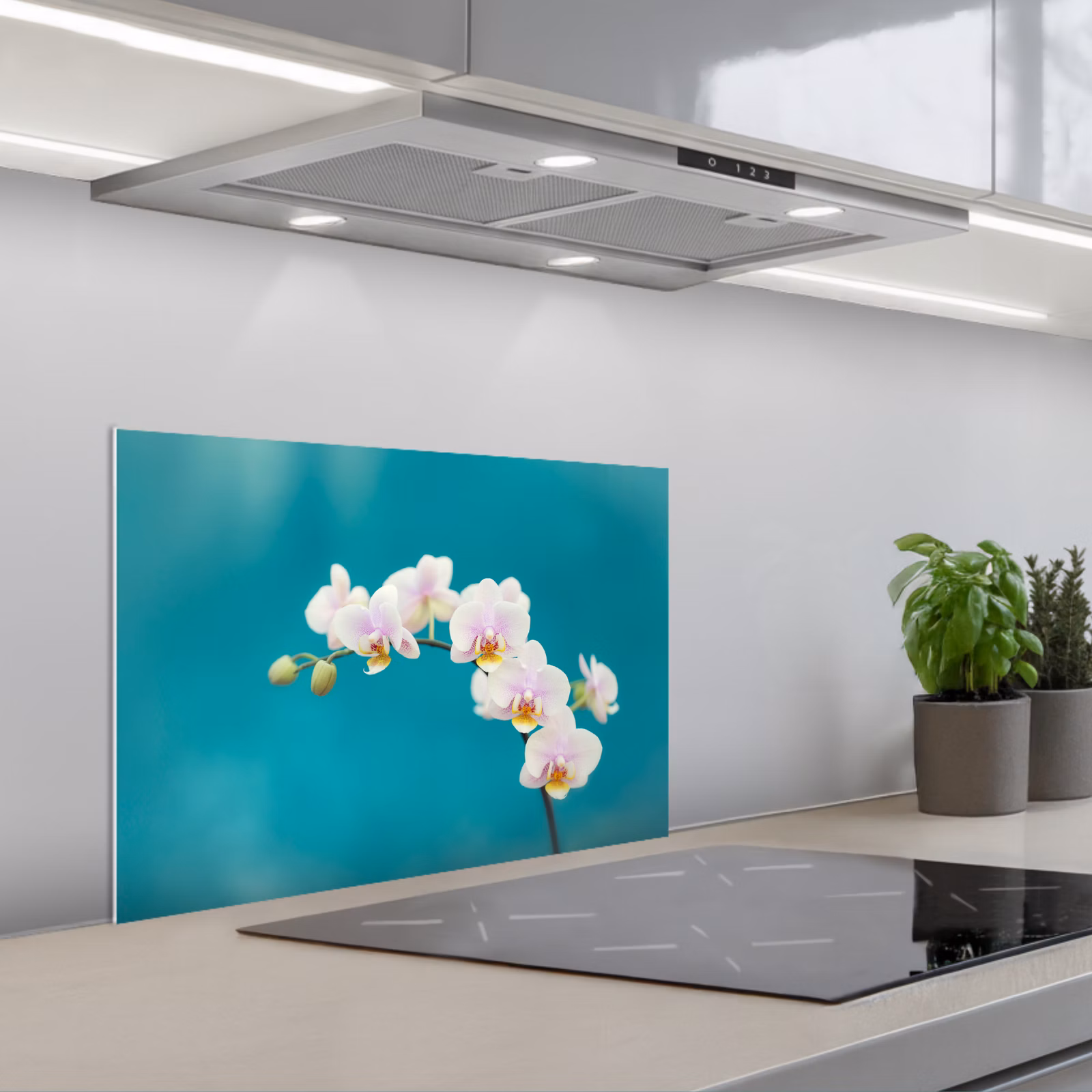 Spritzschutz Küche - Orchidee - Blumen - Pflanze - Weiß - Lila — 1