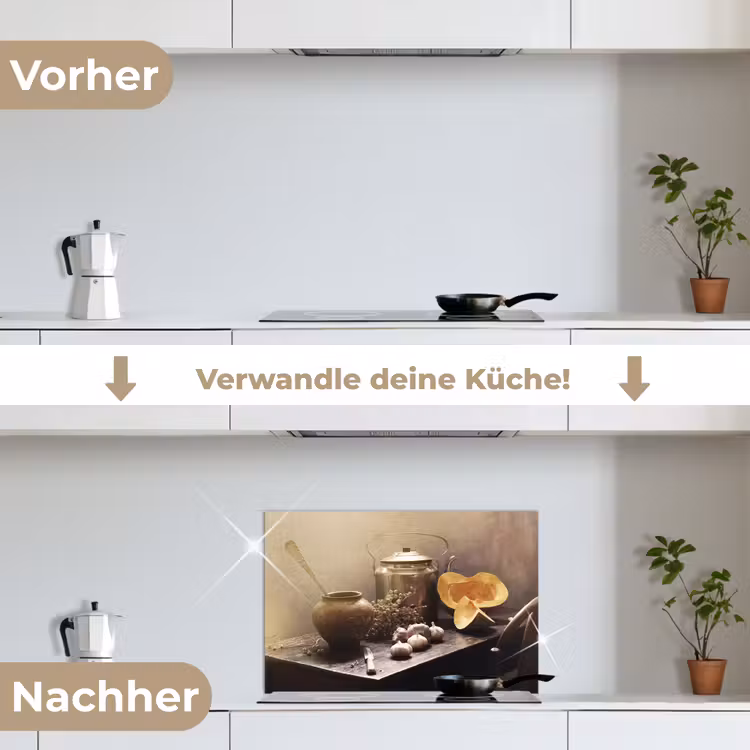 Spritzschutz Küche - Stilleben - Kürbis - Knoblauch - Pfanne - Tisch — 7