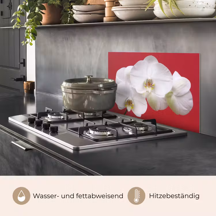 Spritzschutz Küche - Weiße Orchidee auf Rot — 2