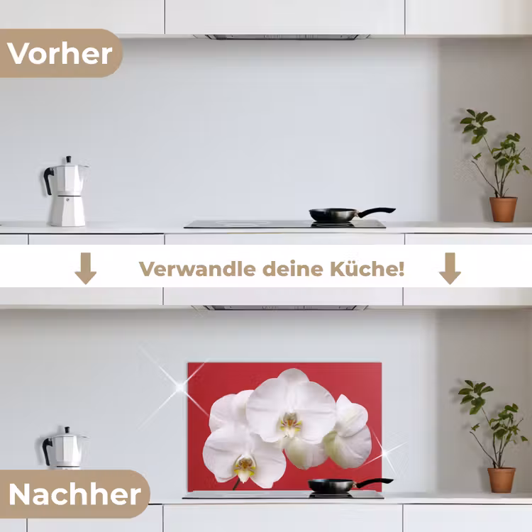 Spritzschutz Küche - Weiße Orchidee auf Rot — 7