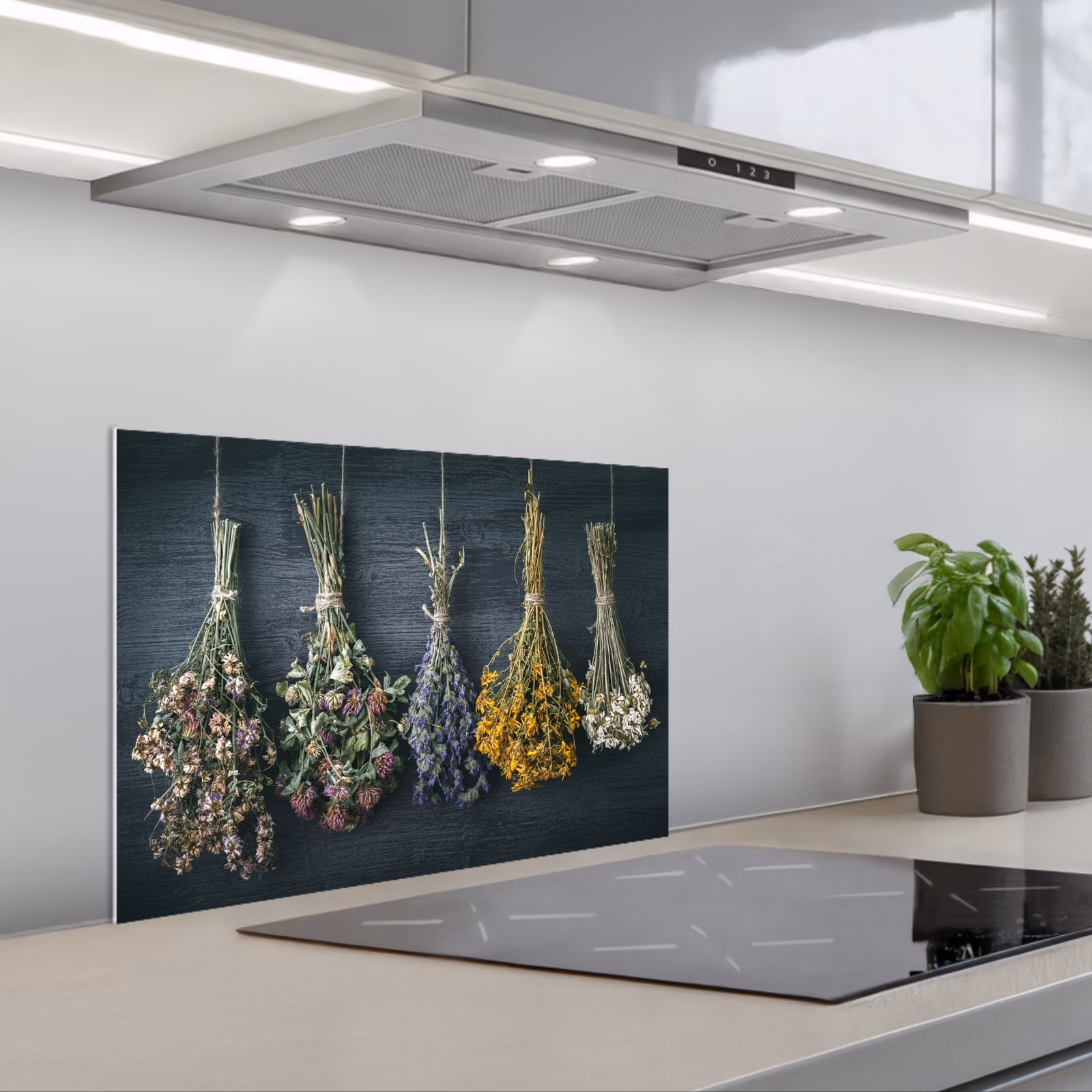 Spritzschutz Küche - Gewürzquartett an einer dunklen Wand — 1