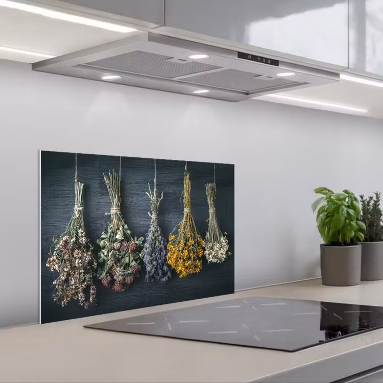 Spritzschutz Küche - Gewürzquartett an einer dunklen Wand — 1
