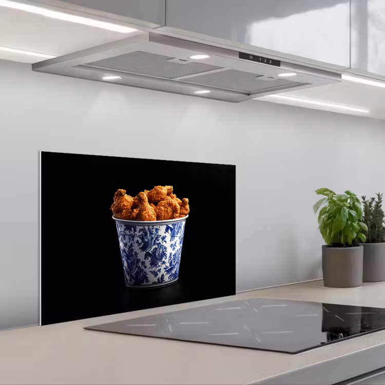 Spritzschutz Küche - Huhn - Eimer - Delfter Blau - Schmackhaft — 1