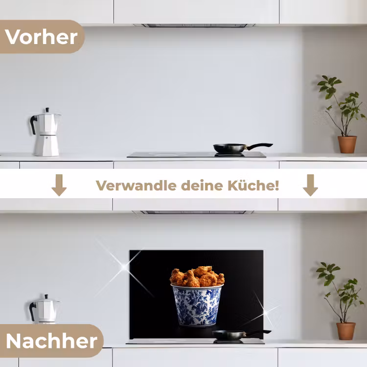 Spritzschutz Küche - Huhn - Eimer - Delfter Blau - Schmackhaft — 7
