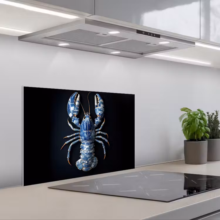 Spritzschutz Küche - Hummer - Delfter Blau - Schild - Zäh — 1