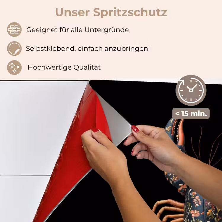 Spritzschutz Küche - Krebs - Schwarz - Blumenmuster - Künstlerisch — 4
