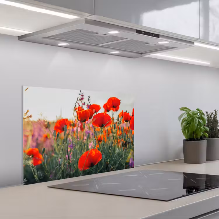 Spritzschutz Küche - Mohn - Blumen - Rot - Lila - Wiese — 1