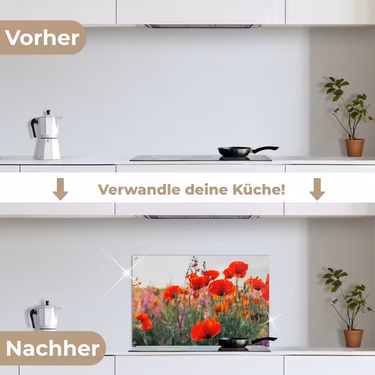 Spritzschutz Küche - Mohn - Blumen - Rot - Lila - Wiese — 7