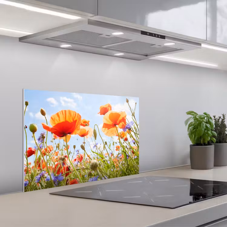 Spritzschutz Küche - Sommerlicher Tanz der Mohnblumen — 1