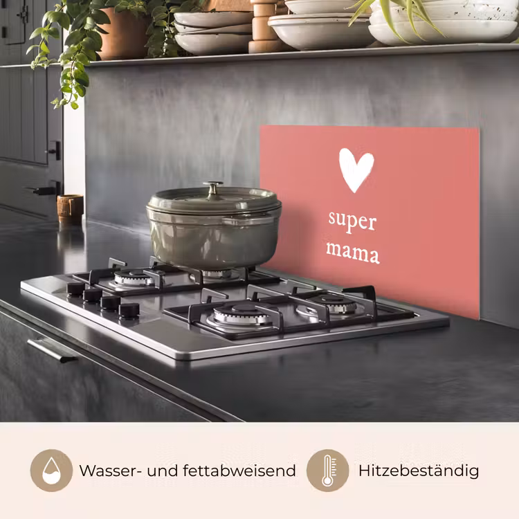 Spritzschutz Küche - Geschenk zum Muttertag super mum rosa/weiß — 2