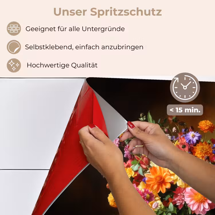 Spritzschutz Küche - Farben - Blumenstrauß - Vase - Holz — 4