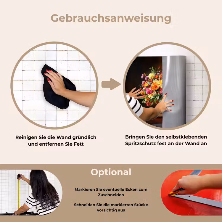 Spritzschutz Küche - Farben - Blumenstrauß - Vase - Holz — 6