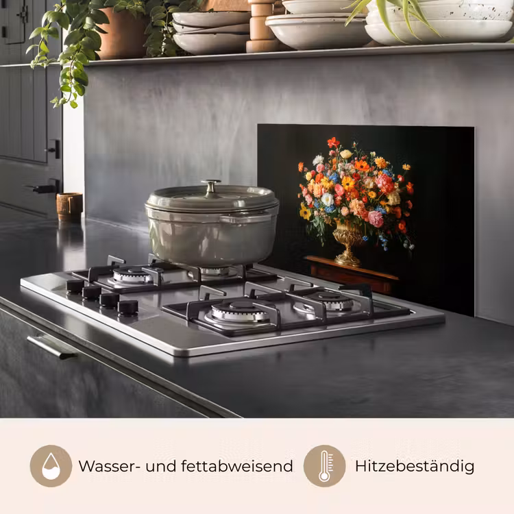 Spritzschutz Küche - Gold - Blumen - Farben - Vase — 2