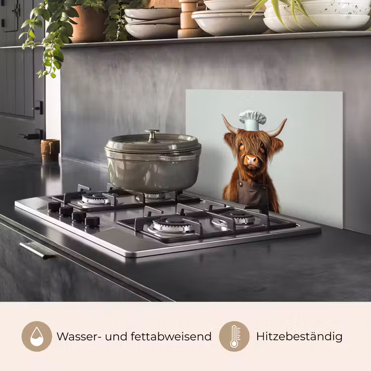 Spritzschutz Küche - Schottischer Highlander - Braun - Hörner - Kochkleidung — 2