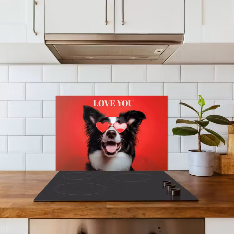 Spritzschutz Küche - Hund - Herz-Brille - Loveyou - Rot — 3