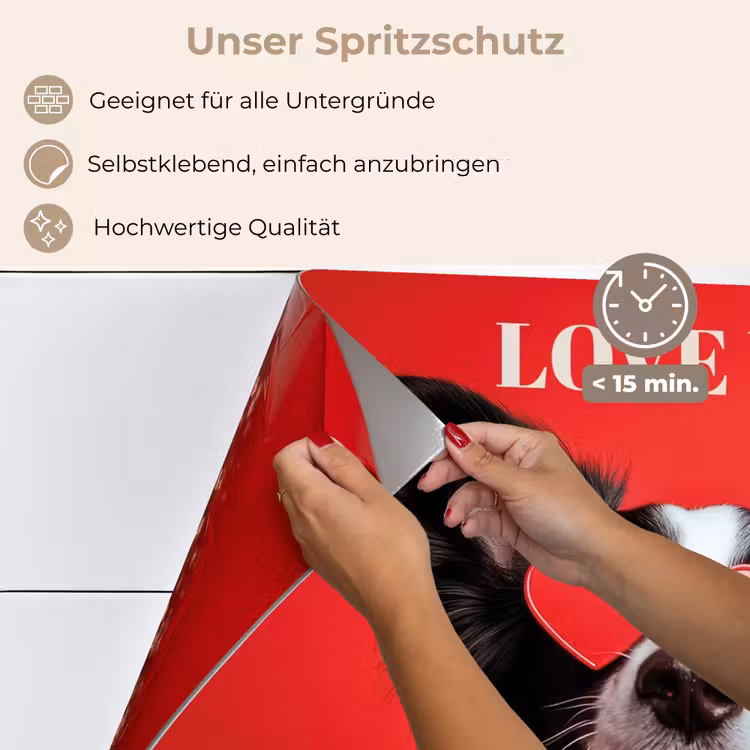 Spritzschutz Küche - Hund - Herz-Brille - Loveyou - Rot — 4