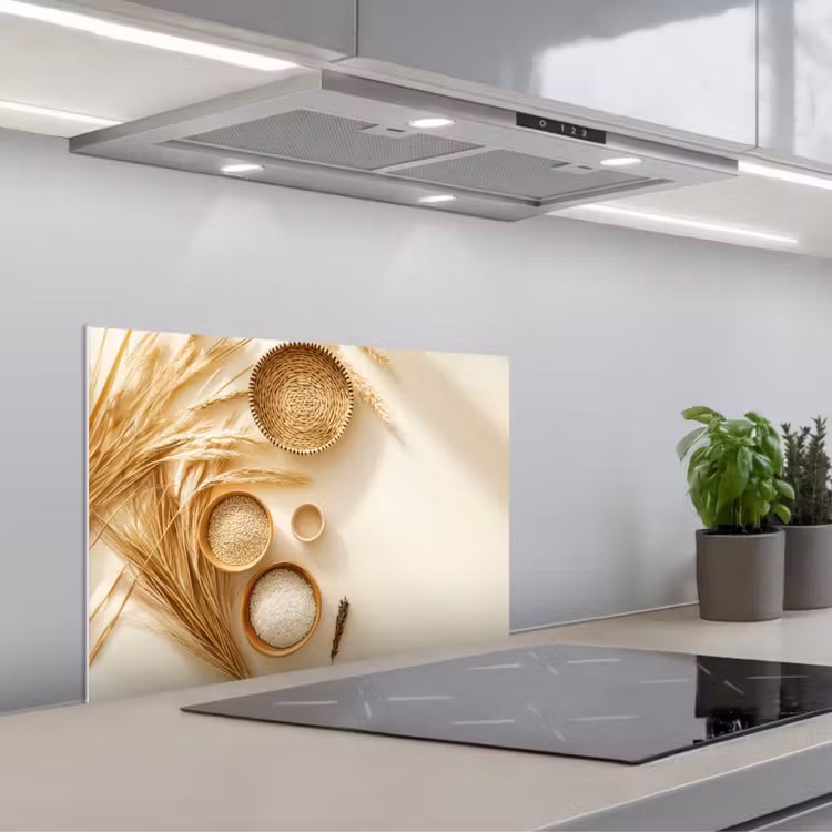 Spritzschutz Küche - Müsli - Holz - Schale - Beige — 1