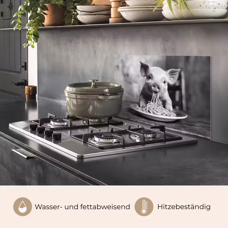 Spritzschutz Küche - Schwein - Niedlich - Spaghetti - Schwarz und weiß - Tier — 2