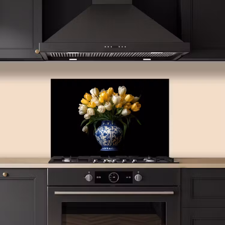 Spritzschutz Küche - Gelb - Tulpen - Vase - Blumen — 5