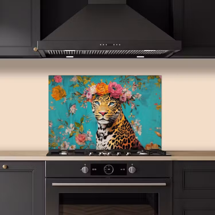 Spritzschutz Küche - Leopard - Blumen - Krone — 5