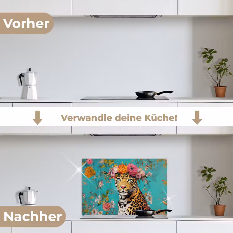 Spritzschutz Küche - Leopard - Blumen - Krone — 7