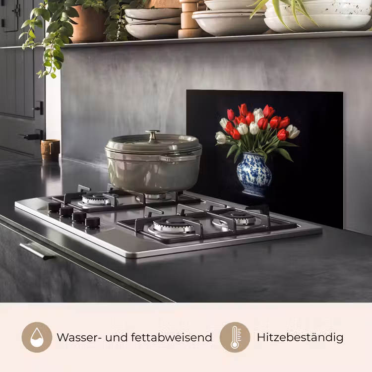 Spritzschutz Küche - Rot - Blumen - Tulpen - Vase — 2