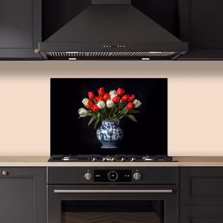 Spritzschutz Küche - Rot - Blumen - Tulpen - Vase — 5