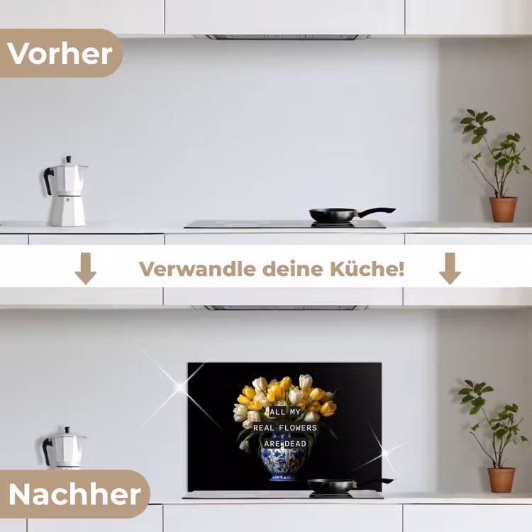 Spritzschutz Küche - Zitate - Blume - Tulpe - Gelb — 7