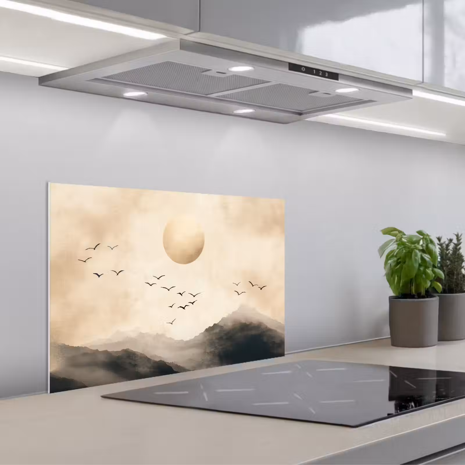 Spritzschutz Küche - Landschaft - Japandi - Vogel — 1