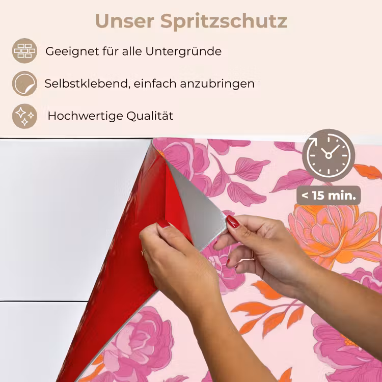 Spritzschutz Küche - Florales Muster - Rosa - Orange - Blumen — 4
