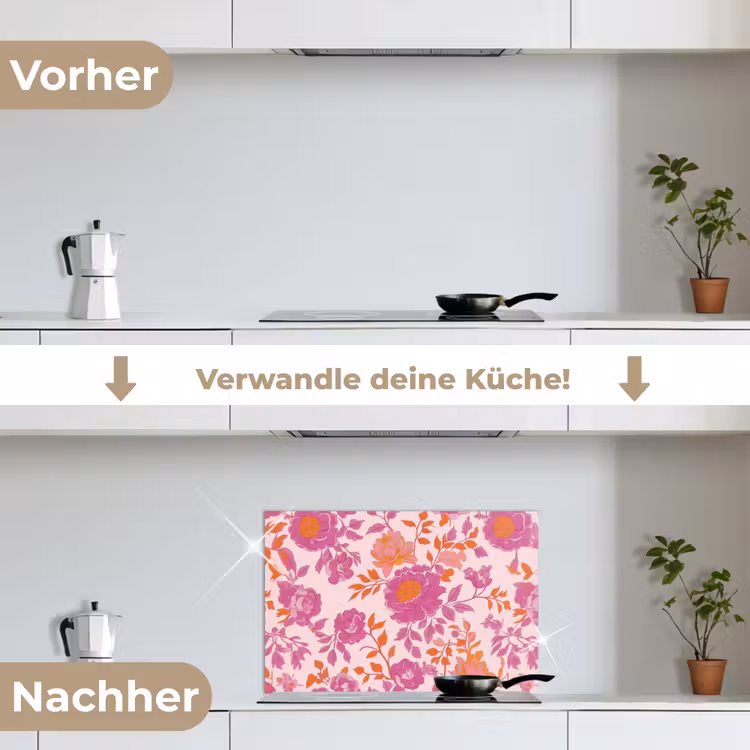 Spritzschutz Küche - Florales Muster - Rosa - Orange - Blumen — 7