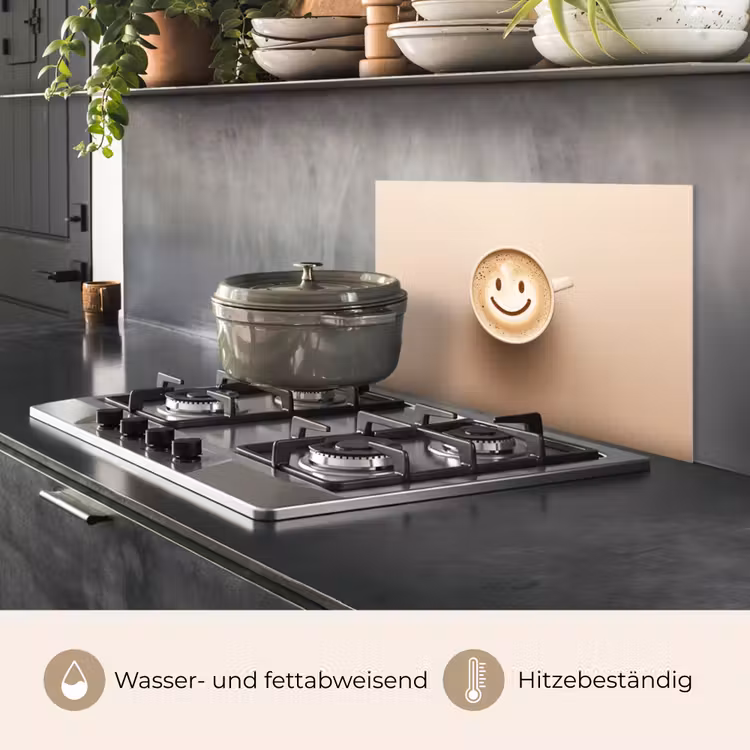 Spritzschutz Küche - Kaffee - Milchschaum - Lächeln - Beige — 2
