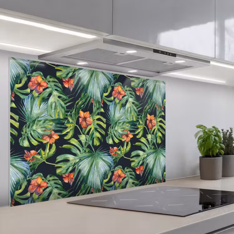 Spritzschutz Küche - Tropisch - Blumen - Blätter - Dschungel — 1