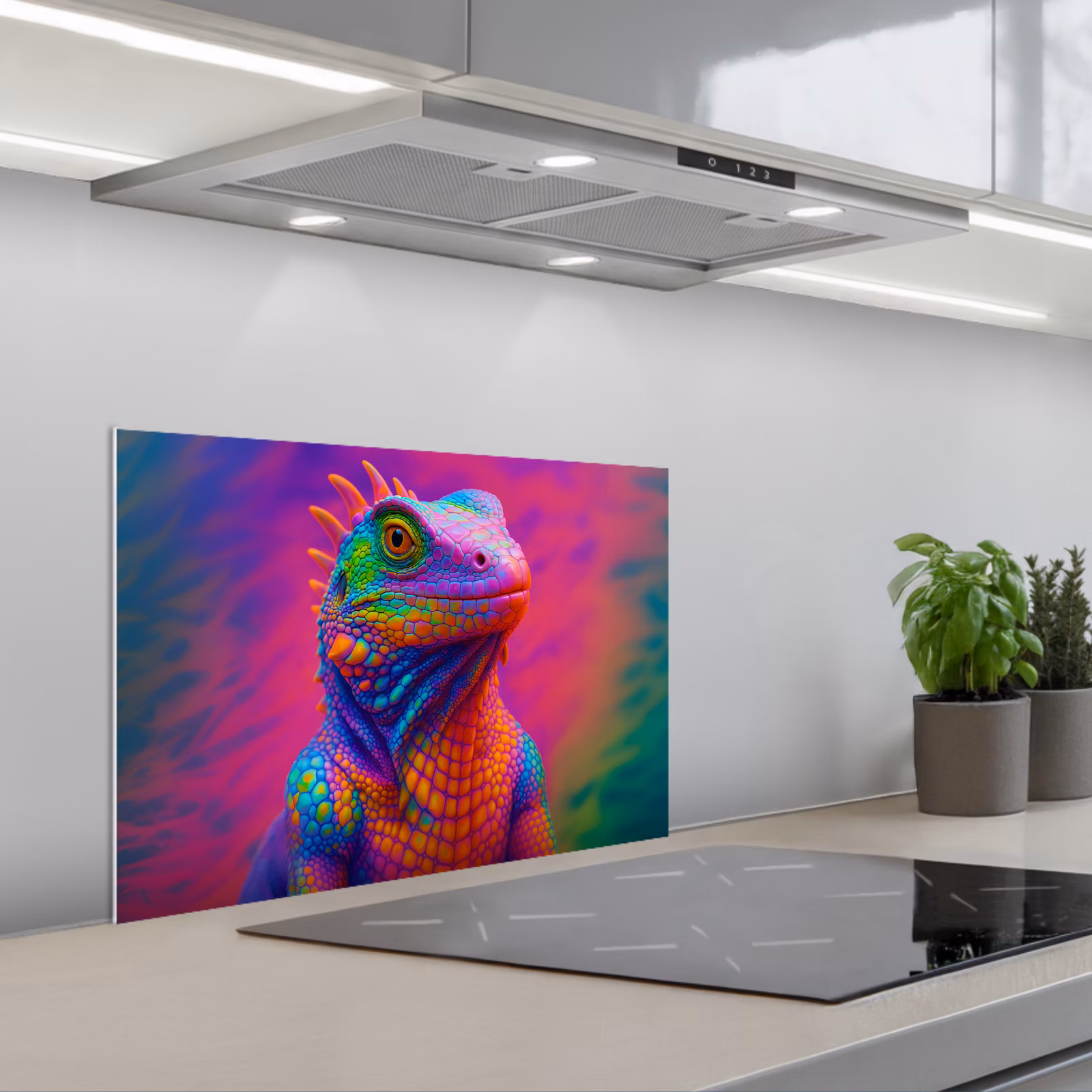 Spritzschutz Küche - Chamäleon - Tiere - Neon - Farbe — 1