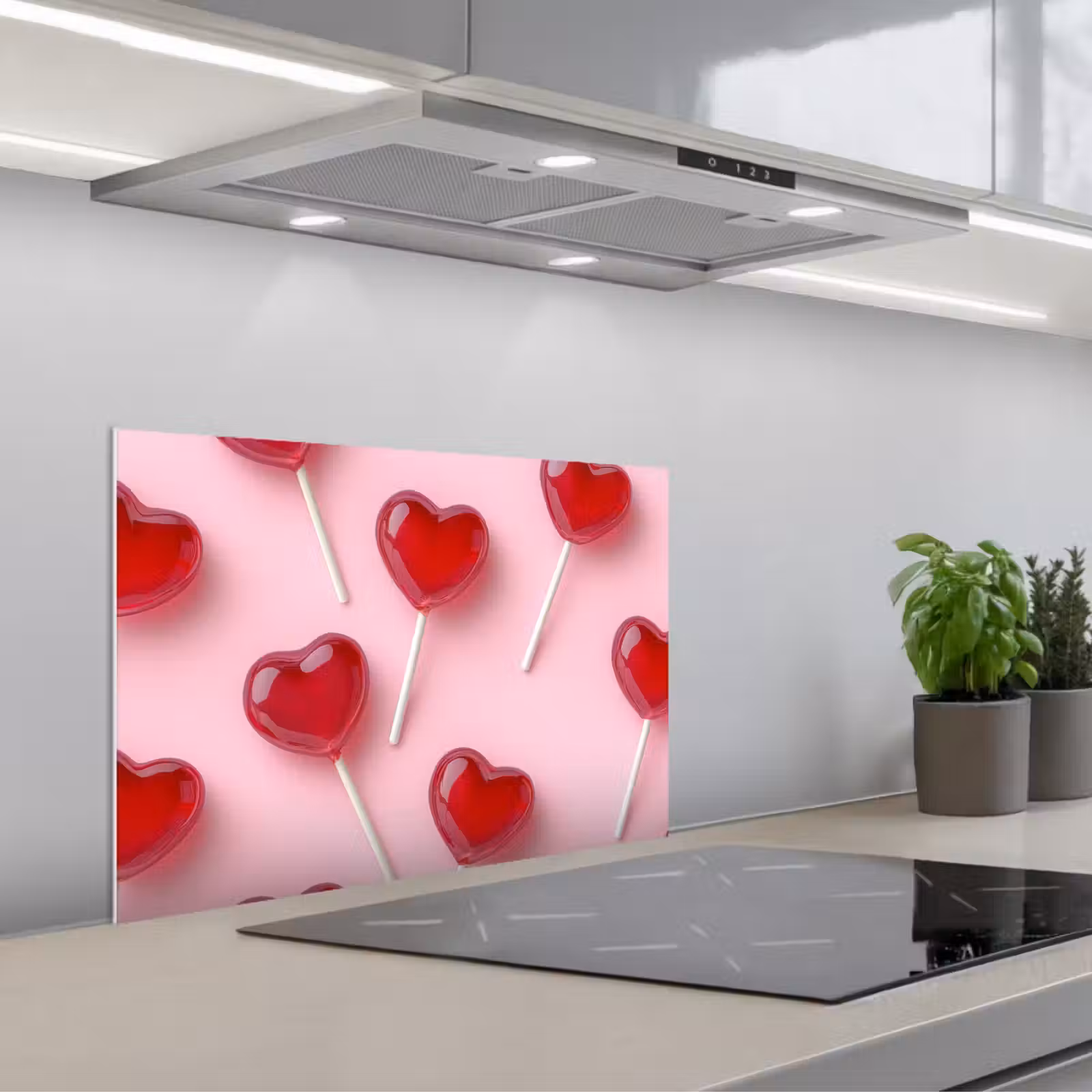 Spritzschutz Küche - Lutscher - Herzen - Rosa — 1