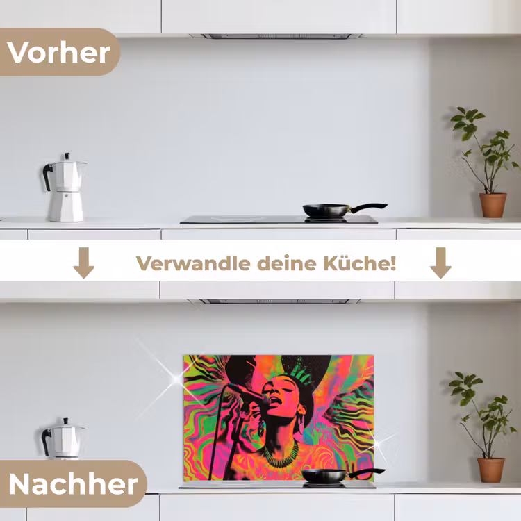 Spritzschutz Küche - Frau - Mikrofon - Neon — 7