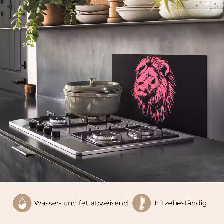 Spritzschutz Küche - Löwe - Schwarz - Rosa - Neon — 2