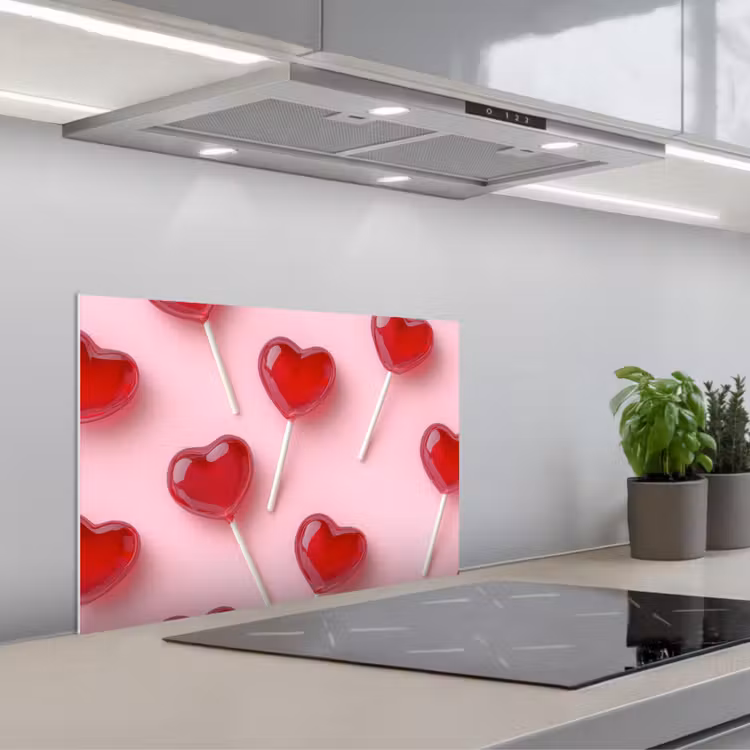 Spritzschutz Küche - Lutscher - Herzen - Rosa — 1