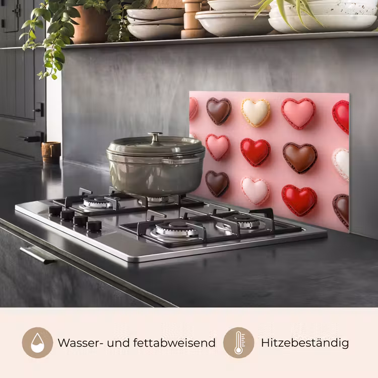 Spritzschutz Küche - Makronen - Herzen - Bunt - Rosa — 2