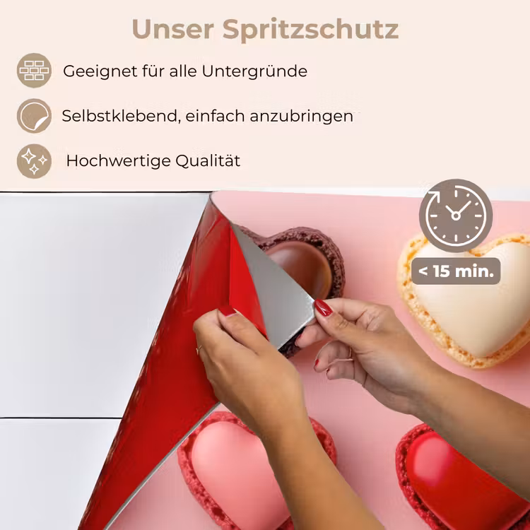 Spritzschutz Küche - Makronen - Herzen - Bunt - Rosa — 4