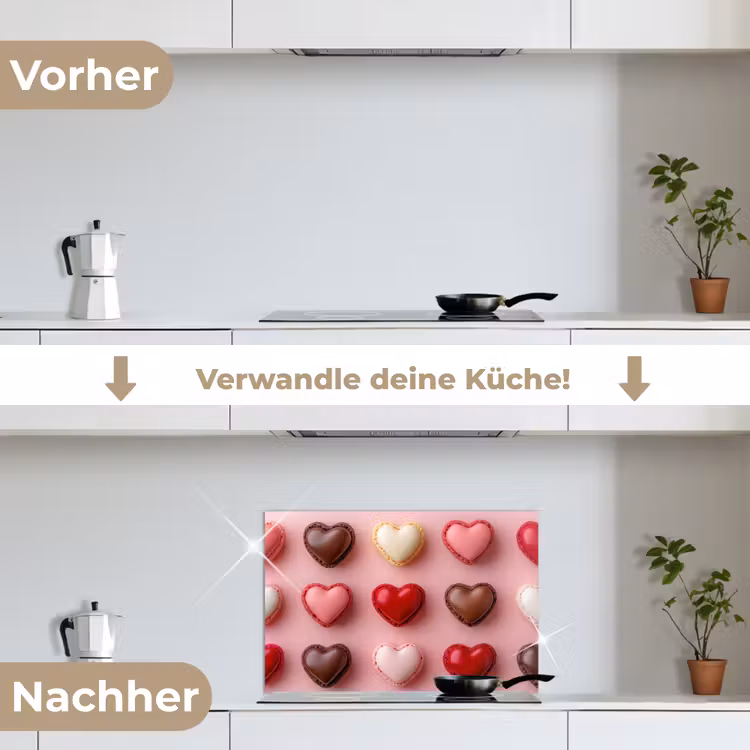 Spritzschutz Küche - Makronen - Herzen - Bunt - Rosa — 7